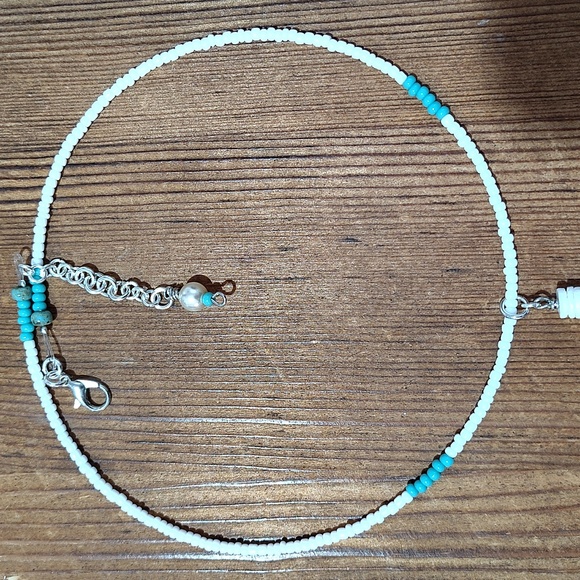 Turquoise Blue and  White Beaded Ladies Necklace, Handmade Ladies Necklace - Picture 4 of 5